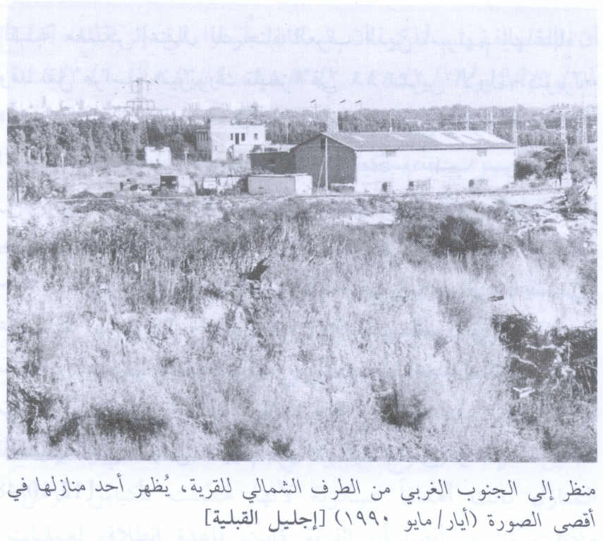 صورة لقرية إجليل القبلية - فلسطين: : منظر في الاتجاه الجنوبي الغربي وتظهر بعض البيوت المغتصبة. 1990